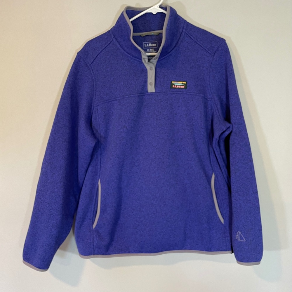 LL Bean Womens 1X Sweater Fleece Pullover Purple 1/4 Snap Mock Neck 503357